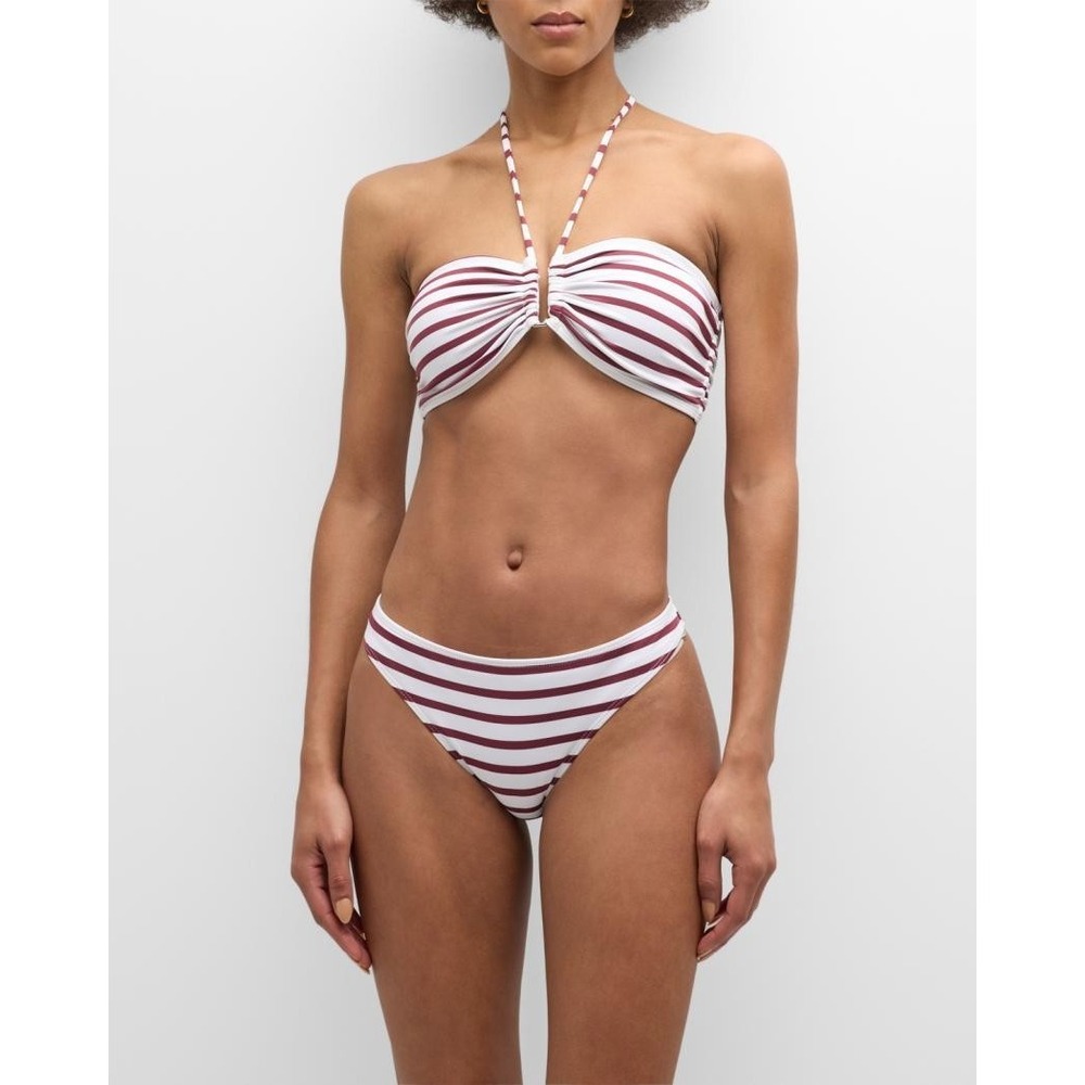 A.L.C. Ella Bikini Set Womens Small White Burgundy Stripe Bandeau Halter NWT